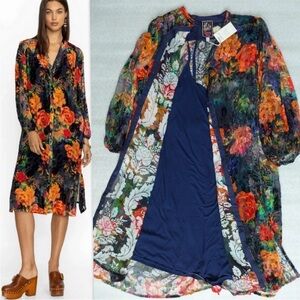 NWT! JOHNNY WAS RENNA
Silk Blend Burnout Dress w/slip in Catalina Blue - Size XS